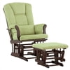 Storkcraft Tuscany Glider and Ottoman with Lumbar Pillow Espresso with Sage Cushions
