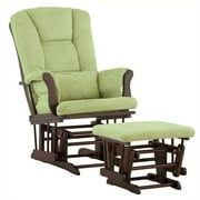 Storkcraft Tuscany Glider and Ottoman with Lumbar Pillow Espresso with Sage Cushions