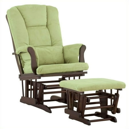 Storkcraft Tuscany Glider and Ottoman with Lumbar Pillow Espresso with Sage Cushions