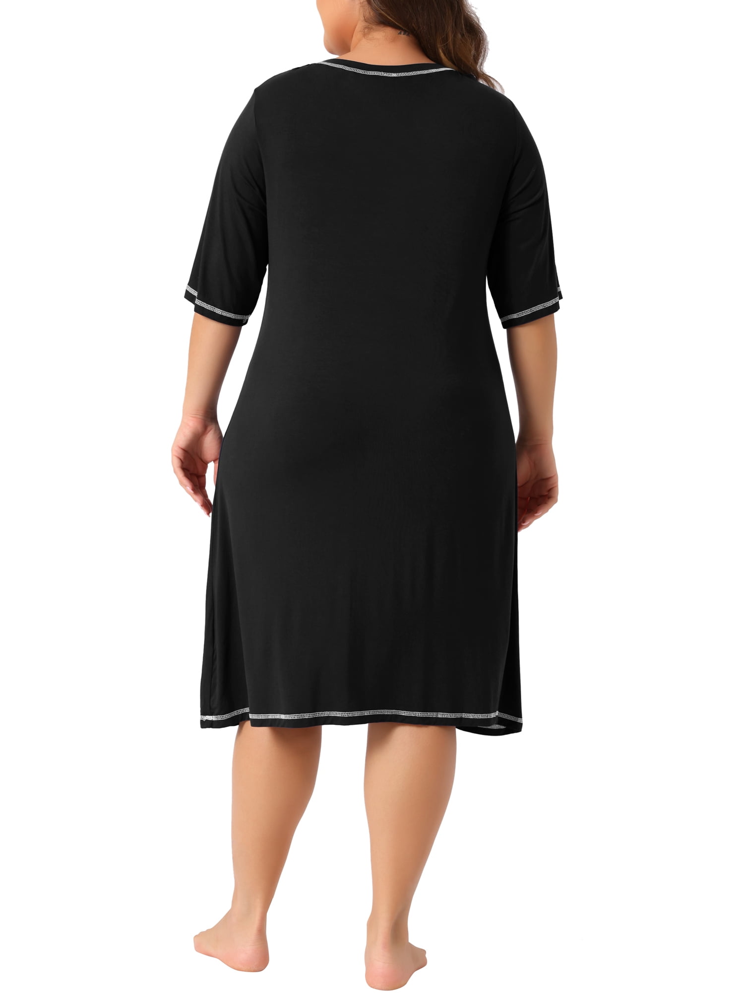 DARING DIVA Women's Plus Soft V-Neck Short Sleeve V Neck Nightgowns 2X Black