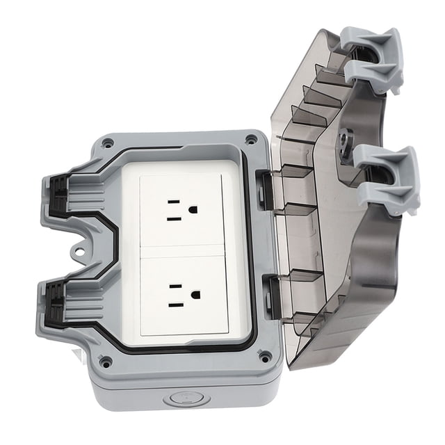 Prise Électrique Extérieure Résistante aux Intempéries - IP66 15A Double Prise avec Contacts en Bronze Antirouille, Durable, PC, Ignifuge, Montée au Mur - Résistant à l'Eau et aux Chocs pour Extérieur