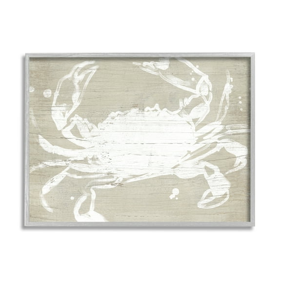 Stupell Industries Soft Nautical Crab Crustacean Rustic Grain Pattern Nature Painting Gray Framed Art Print Wall Art, 11 x 14