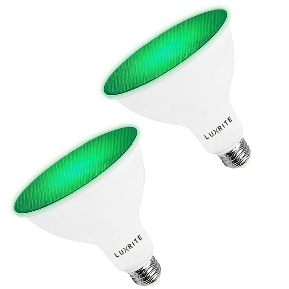 Luxrite LED PAR38 Flood Green Light Bulb, 8W=45W, Damp Rated, UL Listed, E26 Base, Indoor Outdoor, Decoration 2 Pack