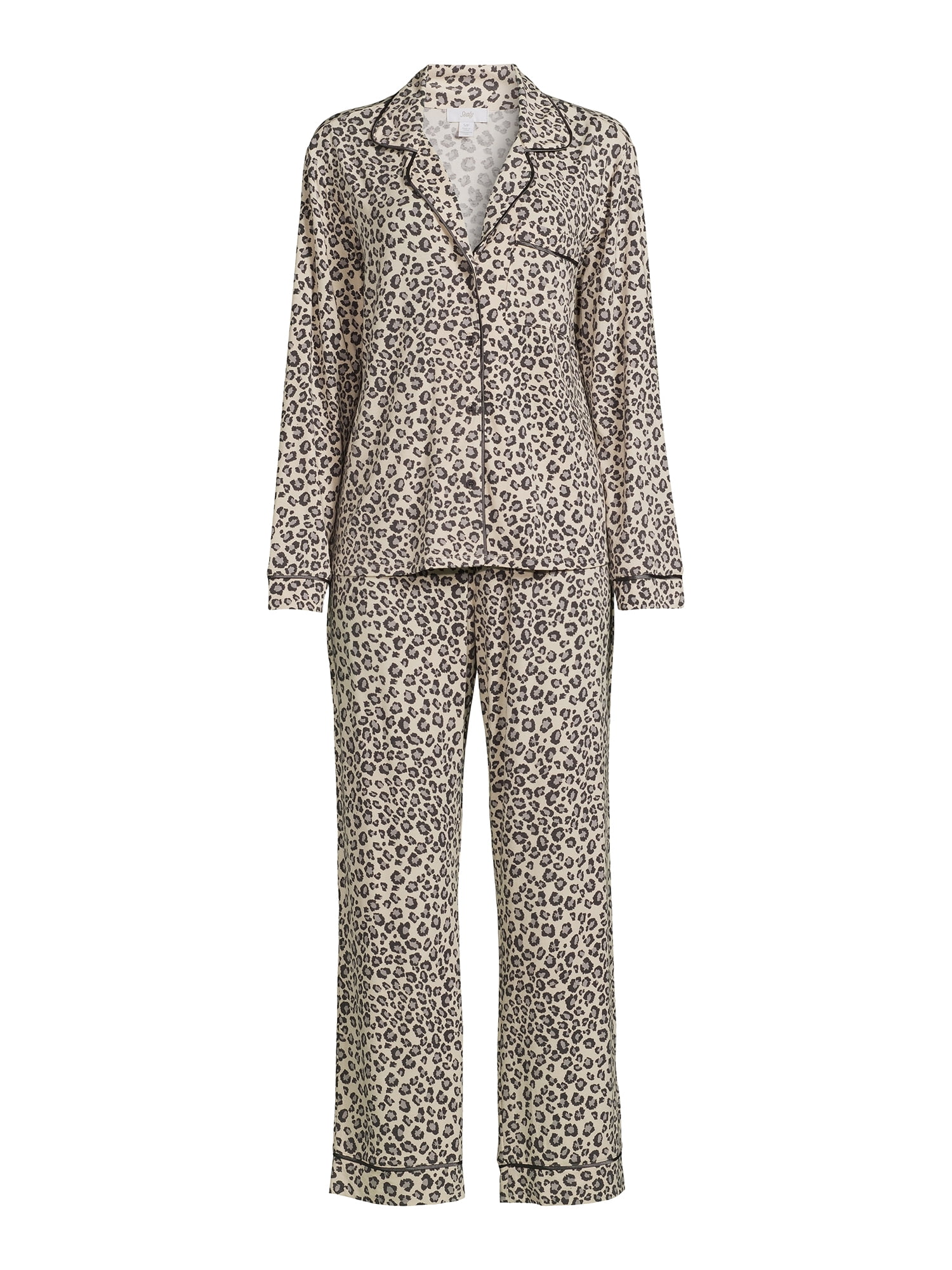 Sealy Women’s Long Sleeve Notch Collar Top and Pants Sleepwear Set, 2-Piece