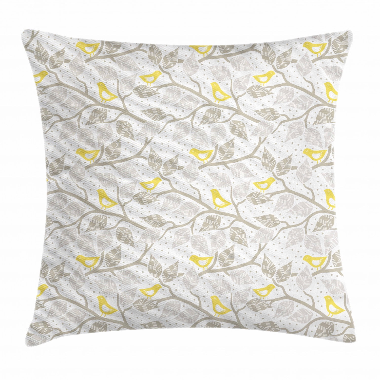 Grey and Yellow Throw Pillow Cushion Cover, Abstract Tree Branches with