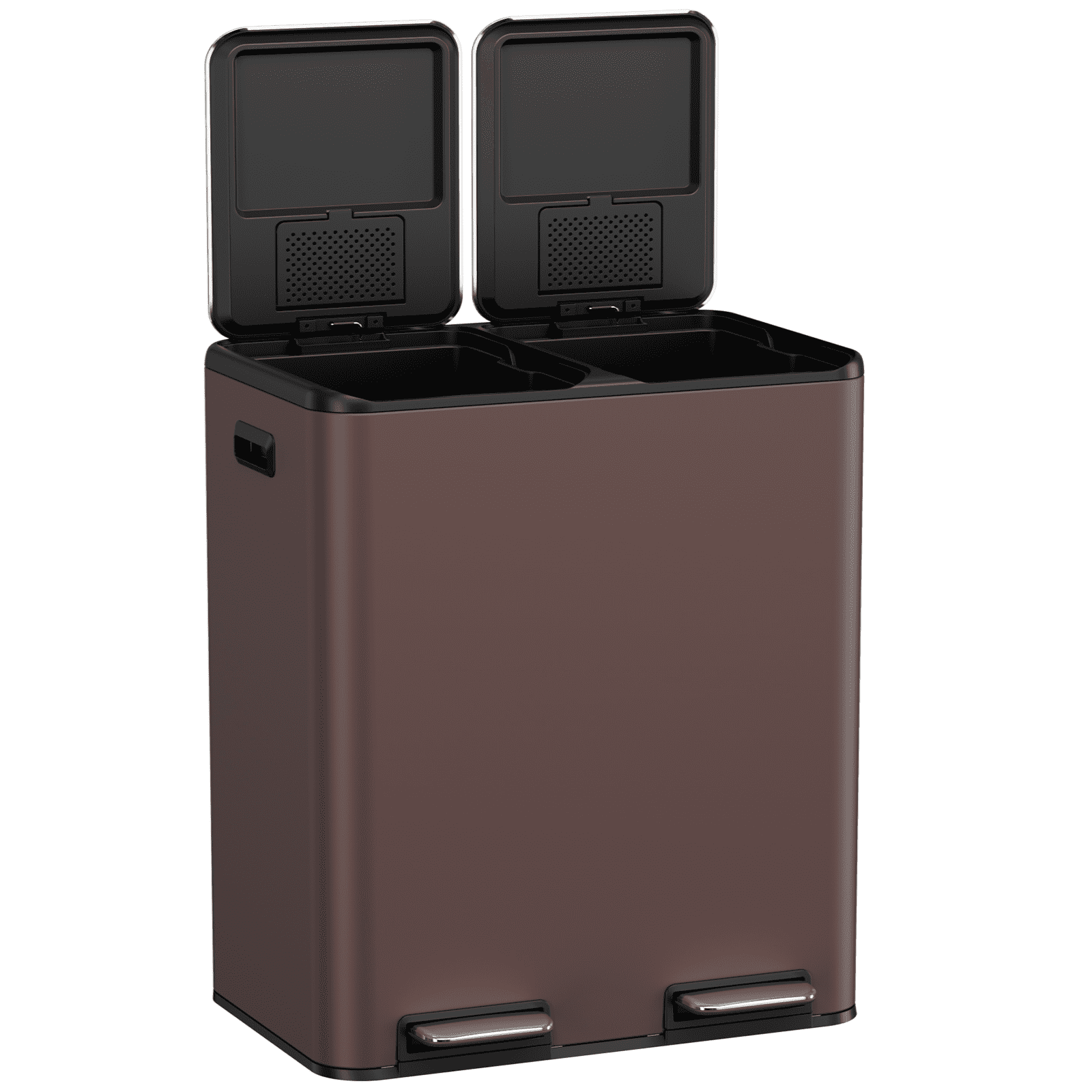 TLSUNNY 16 Gal Dual Compartment Trash Can, Step Pedal Recycling Bin w/ 2 Soft-Close Lids and 2 Odor Control Box, for Kitchen Use