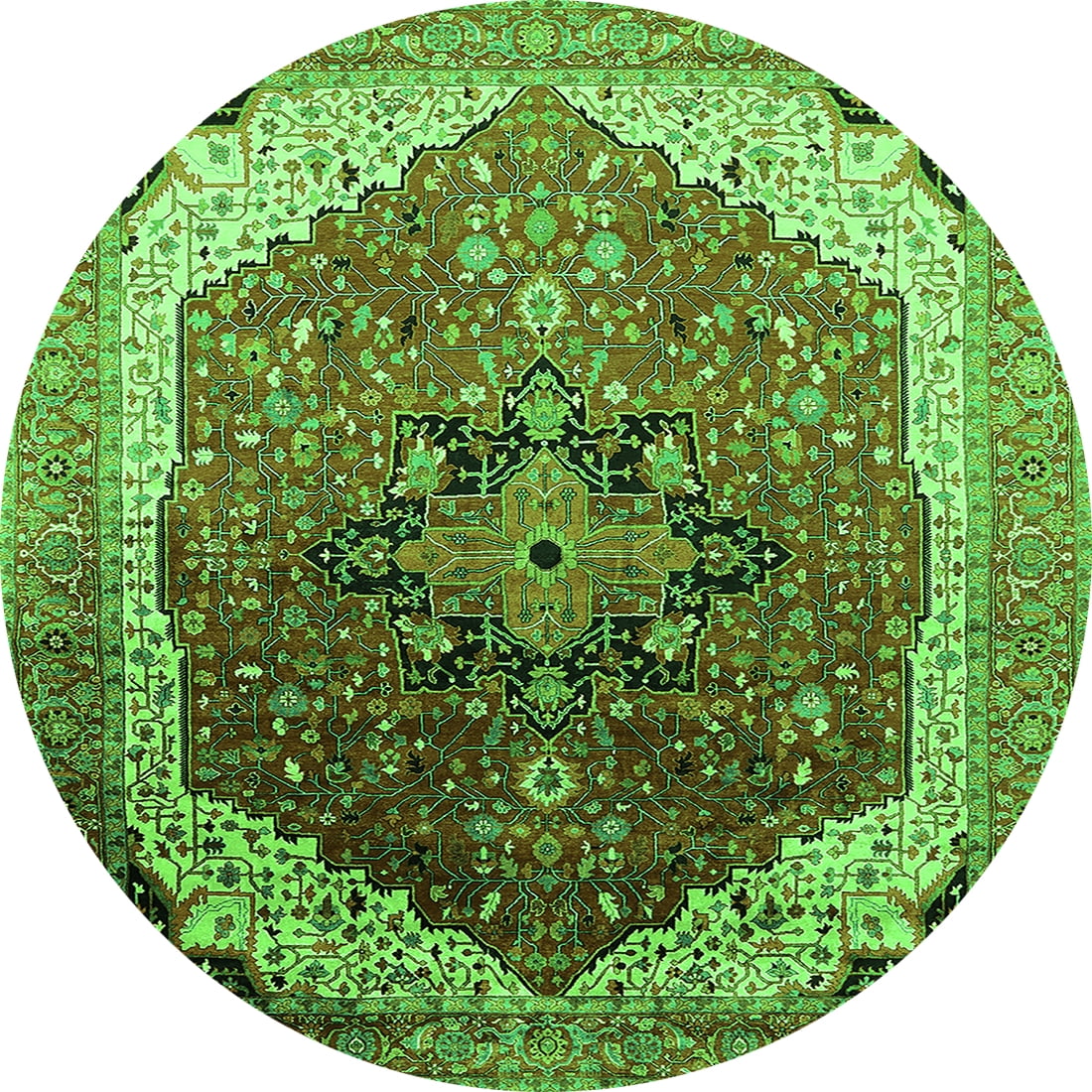 Ahgly Company Machine Washable Indoor Round Oriental Green Industrial ...