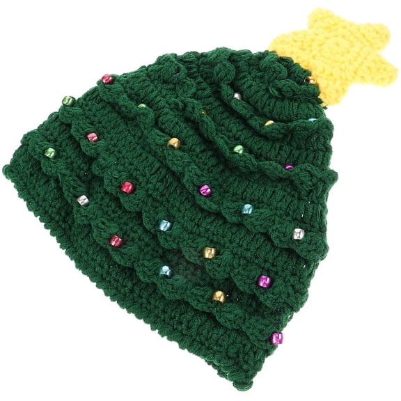 Milisten Christmas Hat Green Crochet Handmade Christmas Tree Design Comfortable Fabric