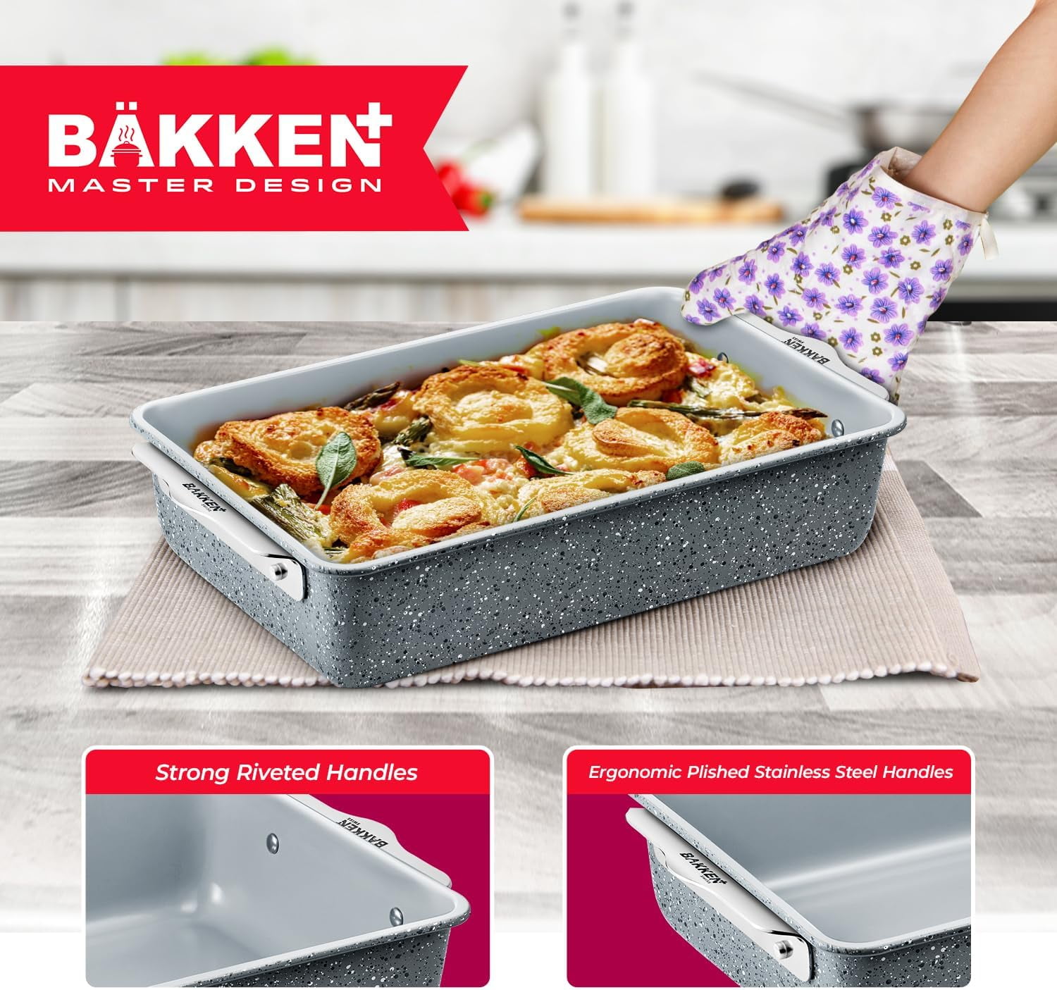 BAKKENMASTER 8-Piece Bakeware Set Ceramic Nonstick, Oven-Safe