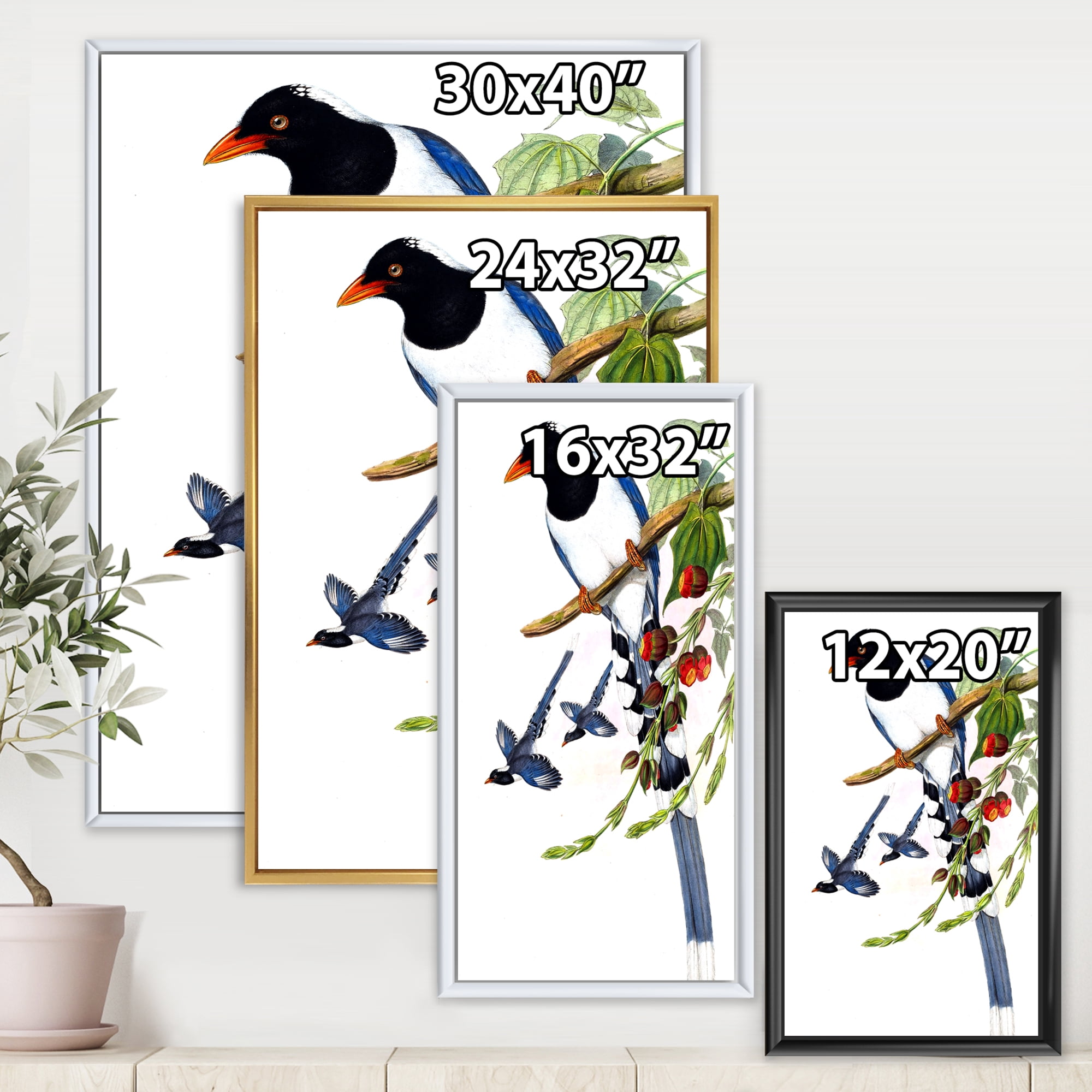 Designart 'Vintage Countryside Birds On Branch IV' Farmhouse Framed Canvas Wall Art Print