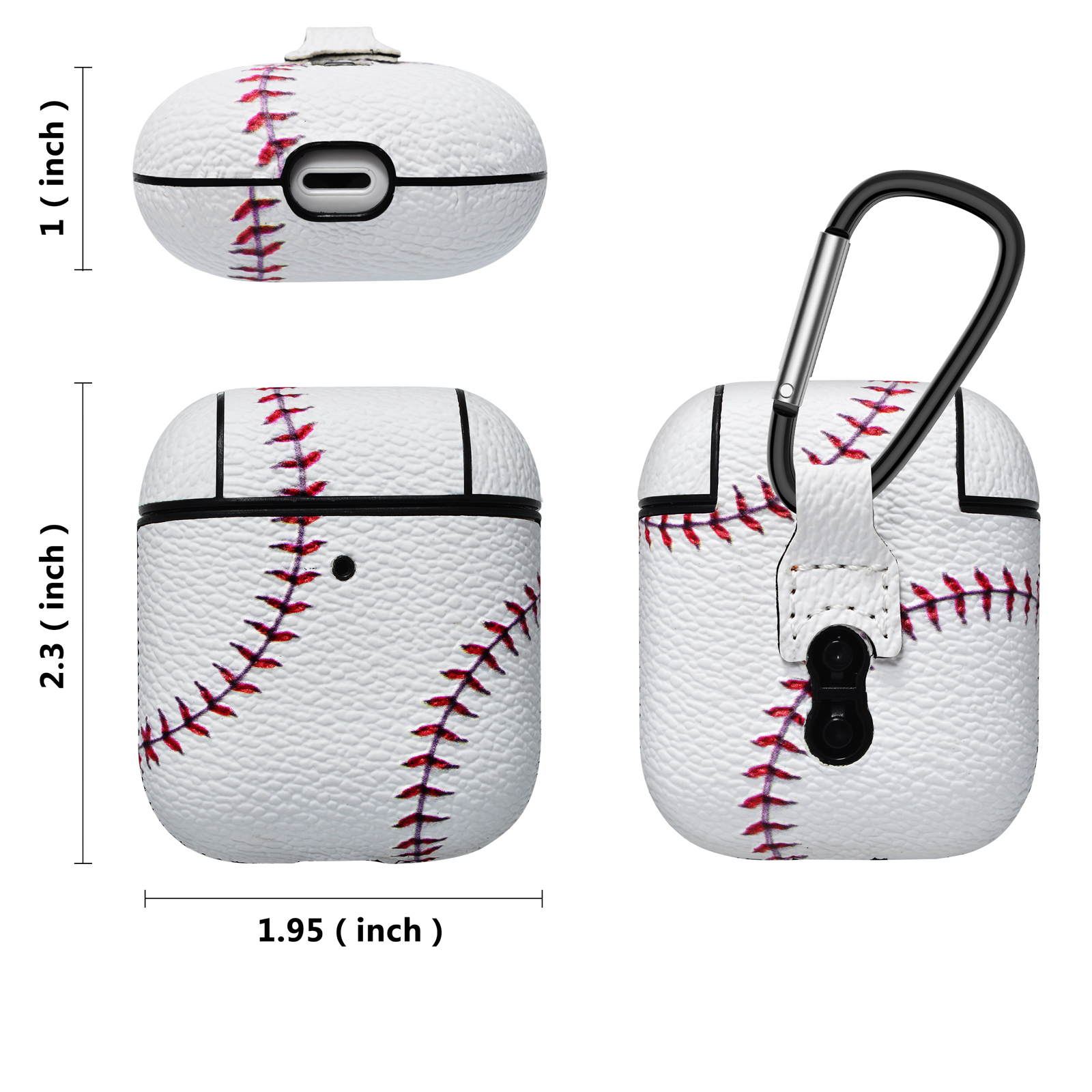 Apple Airpods Case Skin, Takfox AirPods Accessories Case for Airpods 1 & 2 Portable Protective Anti-Scratch PU Leather Cover Skin for Airpods 1 & AirPods 2 [Front LED Visible] w/ Keychain - Baseball - image 2 of 9