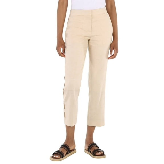 Burberry Addison Wool Silk Linen Stripe Detail Tailored Trousers, Brand Size 8 (US Size 6)