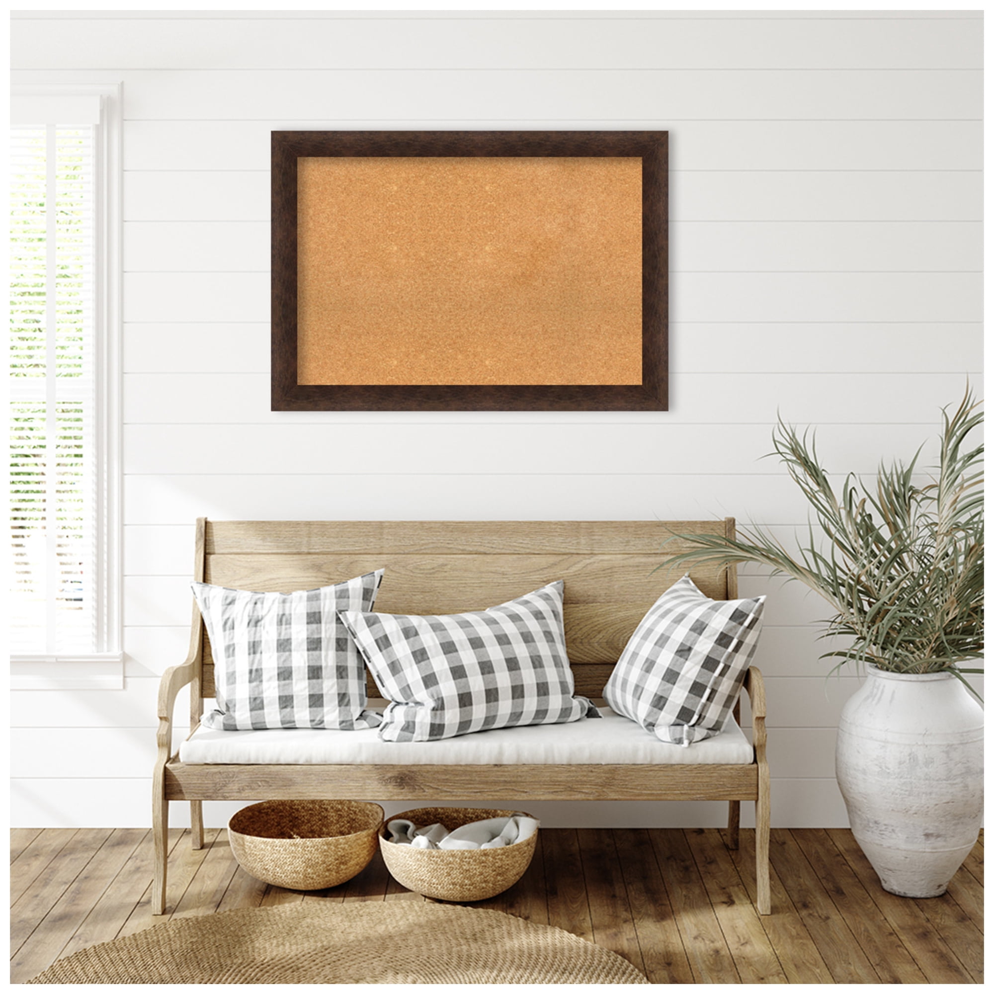 Amanti Art Natural Cork Board Wood Framed Warm Walnut Bulletin Board 41 in. x 29 in.