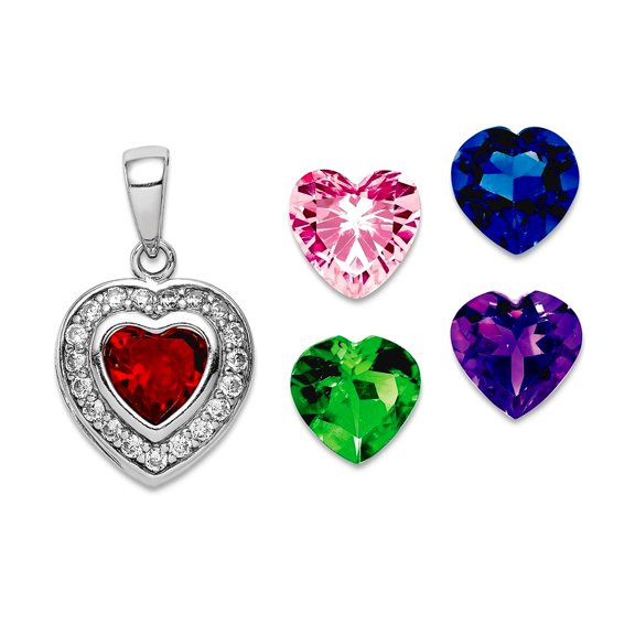 925 Sterling Silver Rhodium Plated Interchangeable Cubic Zirconia Love Heart Pendant Necklace 13.22x12.51mm Wide Pendant