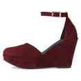 thumbnail image 2 of YDN Women Classic Round Closed Toe Wedge High Heeled Pumps Ankle Strap Sandals D'Orsay Platform Casual Dressy Shoes Size 12 Wine, 2 of 4