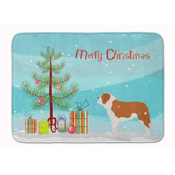 Saint Bernard Merry Christmas Tree Machine Washable Memory Foam Mat