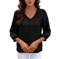 thumbnail image 7 of XuJwPNcy Womens Shirts 3/4 Length Sleeves V-Neck Loose Fit Solid Color Comfy Tee Blouse Shirt Fashion Casual Pullover Tops, 7 of 7