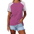 thumbnail image 2 of Tittly T Shirts for Women Spring Tops for Women Women's Round Neck Patchwork Striped Color Block Loose Casual Short Sleeved T Shirt Tshirts Shirts Basic Tees Hot Pink XXL, 2 of 4