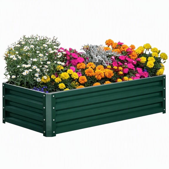 Outsunny Raised Garden Bed 47.25 x 23.5 x 12 Inch Galvanized Steel Planter Box for Vegetables Flowers Herbs Outdoor Use Green