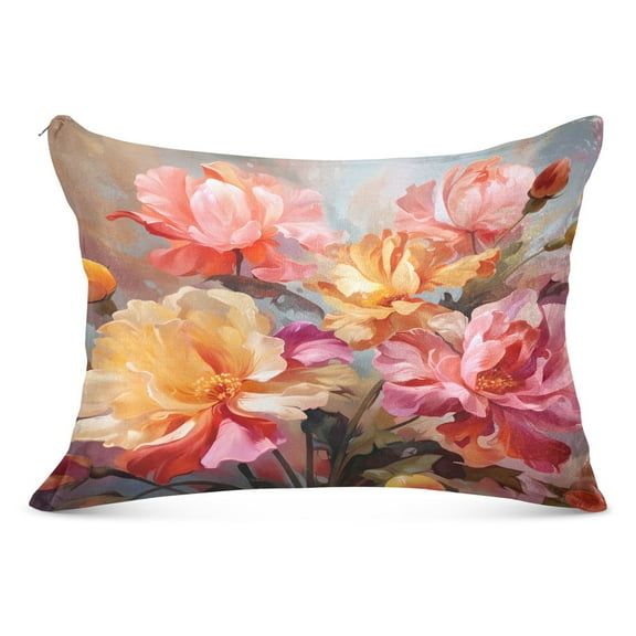Beautiful Peony Flower Plush Pillow Cases Standard Size Ultra Soft Warm Pillowcases with Zipper 20"x26"