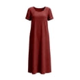 thumbnail image 7 of Asgosdo Women Dresses Short Sleeve Solid Color Loose Fit Comfy Soft Lounge Maxi Dress with Pocket, 7 of 7