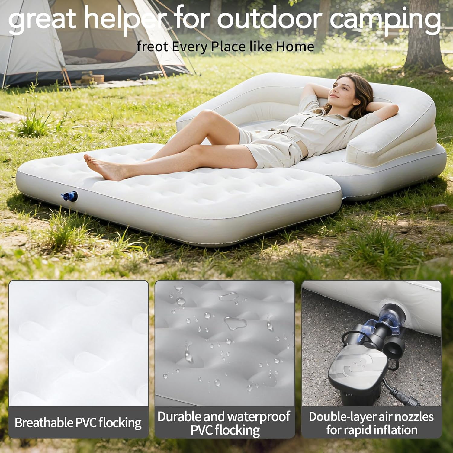Full Size Inflatable Sofa Bed with Air Pump,2-in-1 Blow-Up Couch and Folding Air Mattress Bed for Home,Camping,and Guests