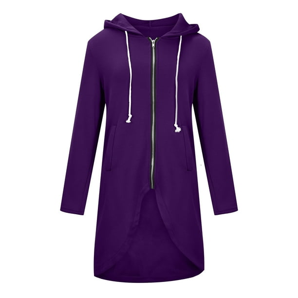 Sudadera Para Mujer Sudaderas Con Capucha de Moda Color Sólido Cremallera Manga Larga Dobladillo Irregular Abrigo Largo Tops Con Bolsillos Odeerbi ODB184139