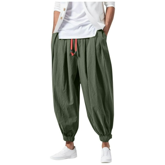 JUUYY Men's Hip Hop Harem Pants Fashion Solid Color Oversized Tapered Pants Casual Comfy Elastic Drawstring Baggy Trouser Army Green XXXXXL
