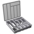 thumbnail image 1 of Organizador de Cubiertos con Tapa, Bandeja Cubierta para Utensilios para Cajón y Encimera de Cocina, Cubiertos y Cubiertos de Plástico Gris, 1 of 5