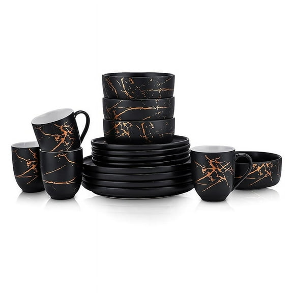 Stone Lain Zora 16-Piece Dinnerware Set Porcelain, Black