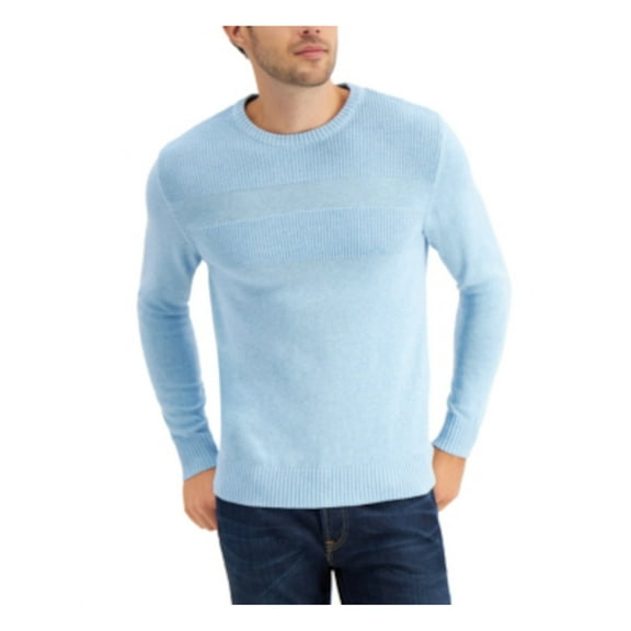 Club Room Mens Cotton Ribbed Trim Sweater Blue XL