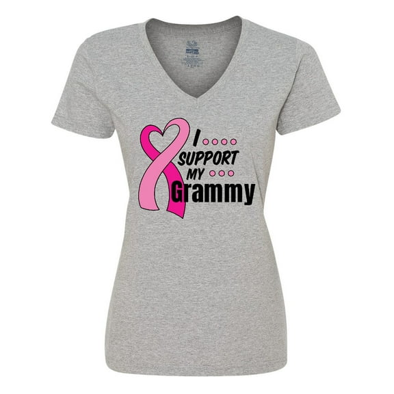 Inktastic Breast Cancer Awareness I Support My Grammy with Pink Ribbon Women's V-Neck T-Shirt