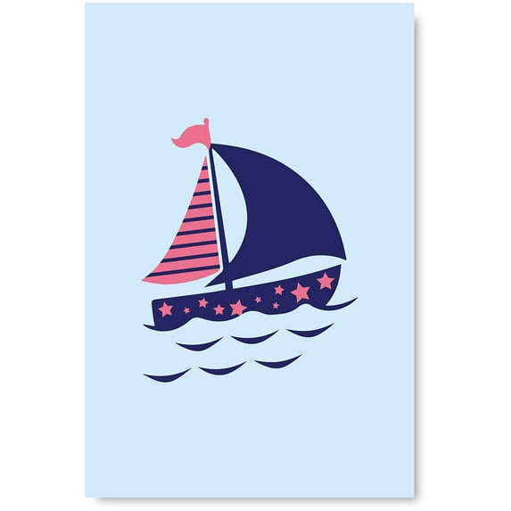 Awkward Styles Sailboat Illustration Marine Framed Canvas Art Nautical Kids Room Prints Art Gifts for Kids Baby Room Design Funny Art for Kids Newborn Baby Room Wall Decor Sea Wallpapers Made in USA