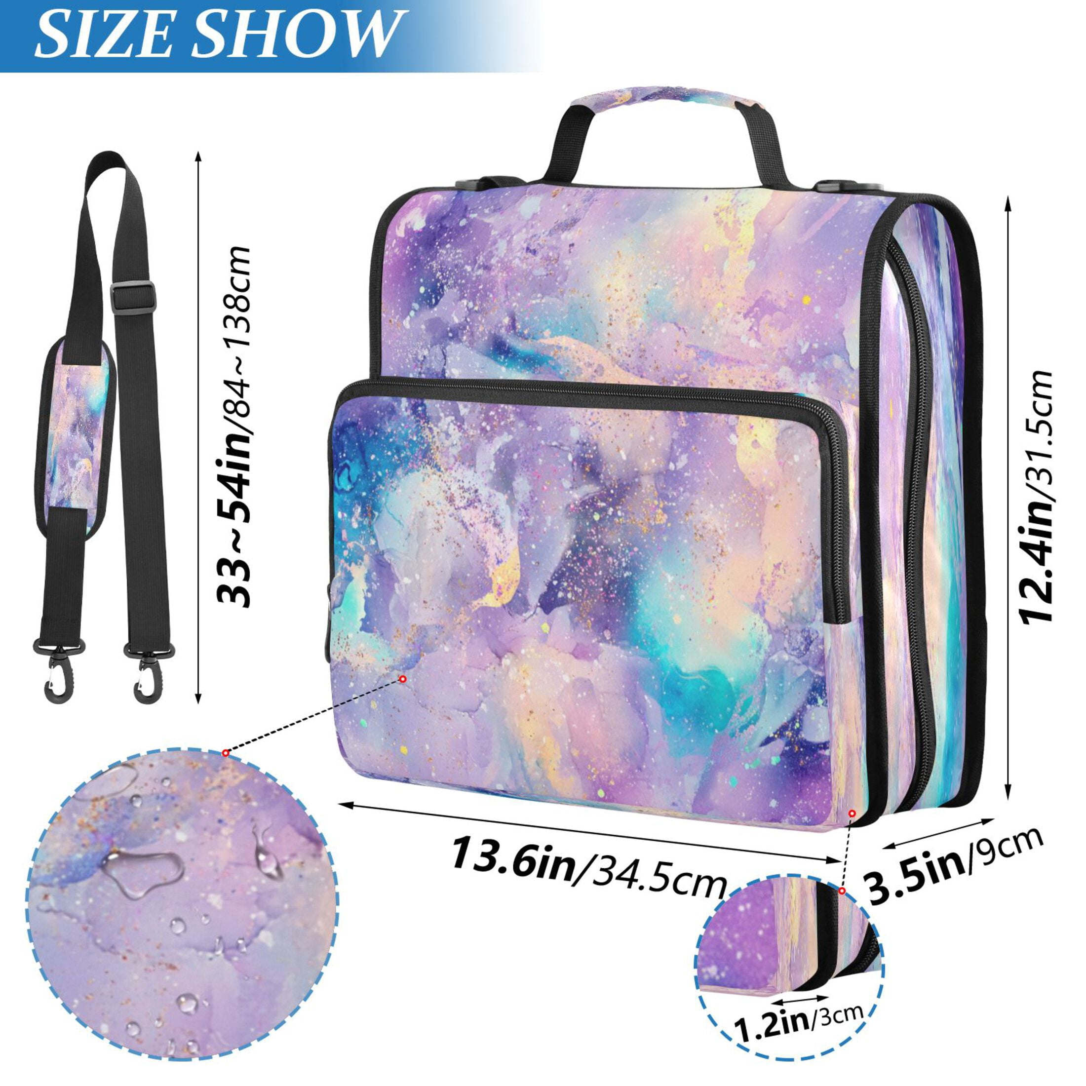 Water-Resistant 3-Ring Binder Organizer with Multiple Pockets Zipper Binder Bag for Office Pastel Watercolor Splashes