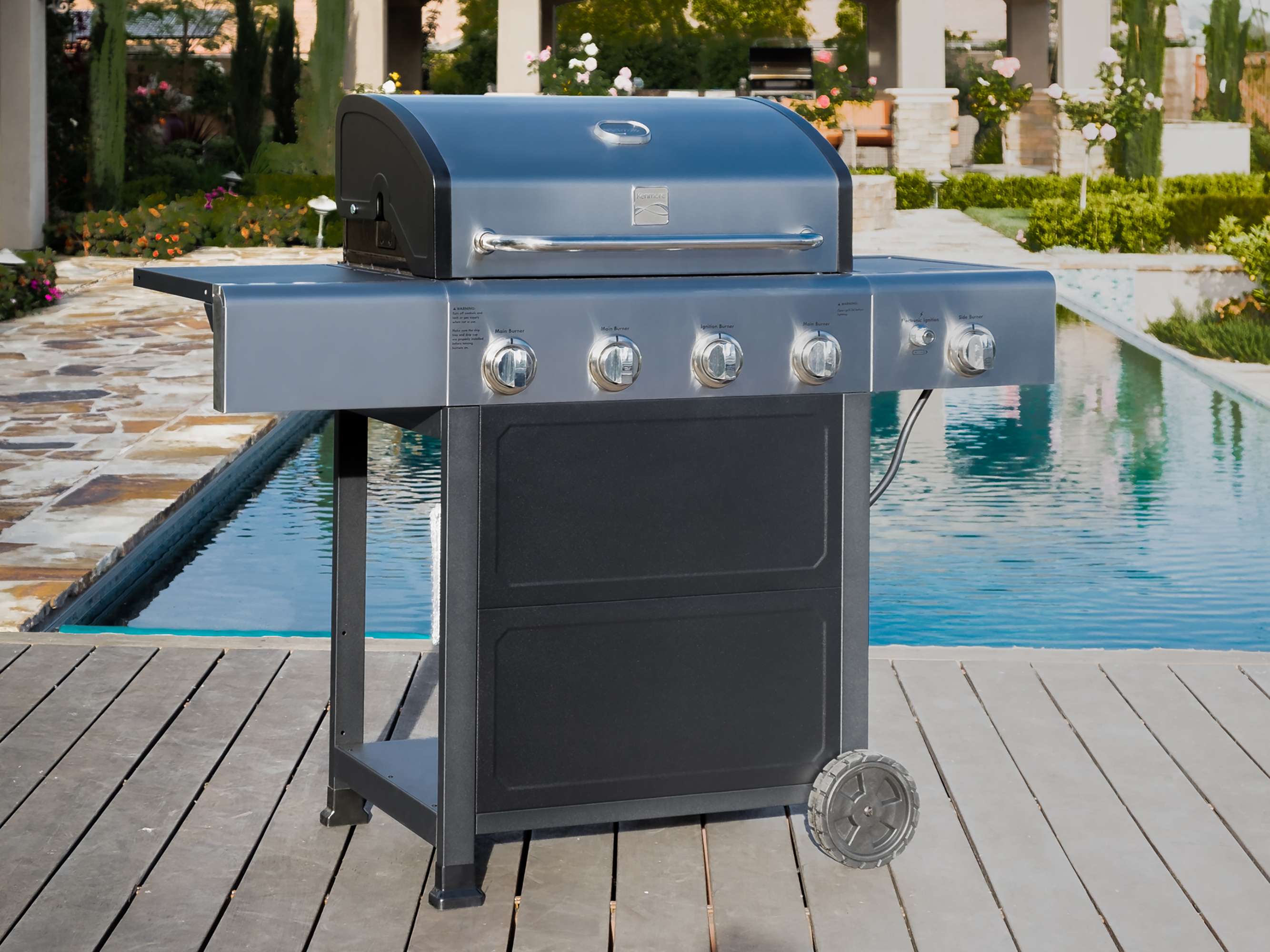 Kenmore 4-Burner Outdoor Propane Gas Grill with Side Burner, Open Cart, Stainless Steel/Black - image 5 of 9