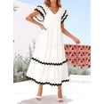 thumbnail image 5 of Womens 2025 Summer Casual Midi Dresses V Neck Flutter Short Sleeve Ruffle Tiered A Line Flowy Beach Long Dress White XXL, 5 of 8