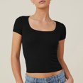 thumbnail image 2 of Camiseta de manga corta slim fit color puro cuello cuadrado transpirable mujer camiseta para desplazamientos, 2 of 5