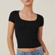 thumbnail image 2 of Camiseta de mujer transpirable con cuello cuadrado de color puro y manga corta ajustada para desplazamientos, 2 of 5