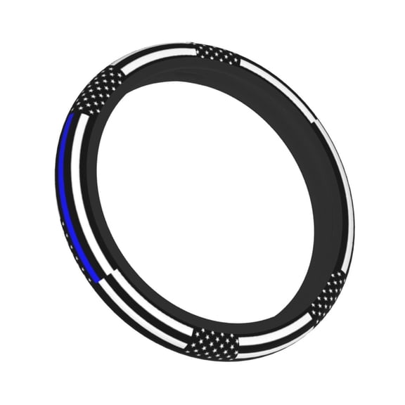 Police Thin Blue Line Flag Elastic Stretch Steering Wheel Cover Car Wheel Protector Universal 15 Inch Fit For Vehicle Car Auto Suv