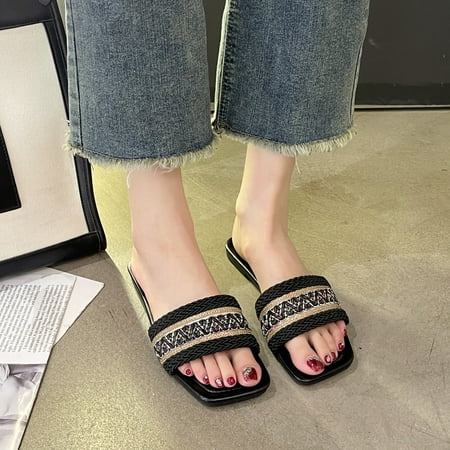 

Kukoosong Summer Women Sandals Casual Beach Sandals for Women Square Head Comfortable Shoes Woven Slippers Casual Wear Casual Beach Sandals Black Size 41