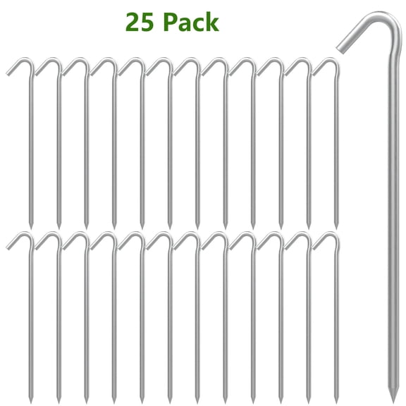 AAGUT Yard Tent Stakes Heavy Duty 9 Inch 25 Pack Galvanized Steel Tent Pegs Garden Stakes, Camping Stake Galvanized 6 Gauge Metal Tent Ground Stakes for Outdoor Camping, Inflatables
