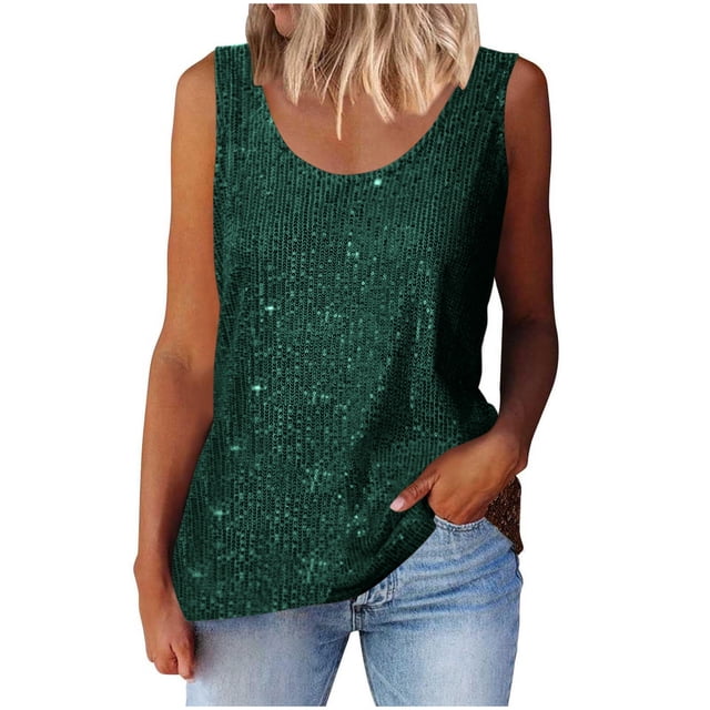 Plebaso Débardeurs à Paillettes Sans Manches pour Femmes, Mode Fête Clubwear