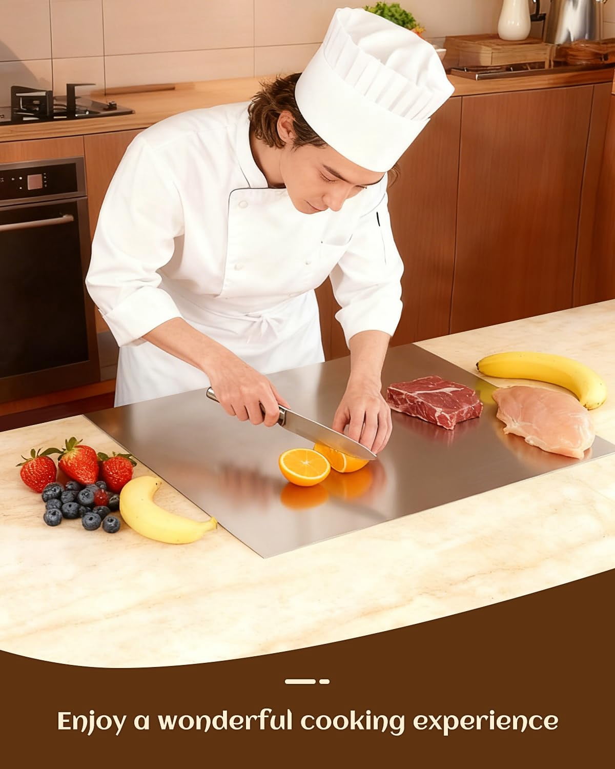 304 Stainless Steel Cutting Board for Kitchen- Large L-Shaped Bread Board,Double-Sided Chopping Board for Baking,Non Adhesive Bread Cutting Board