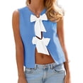 thumbnail image 3 of Sleeveless Women Bow Tie Casual Knit Sweater Tank Tops Crop Vest, 3 of 6