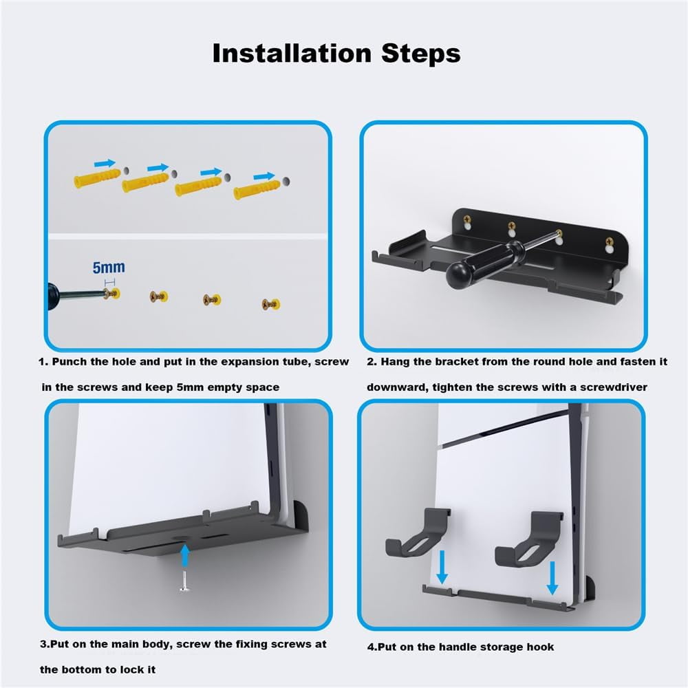 Uberwith for PS5 Slim Wall Mount Bracket, Display Stand Controllers Storage Hangers Organizer for PS5-Slim Disc & Digital Edition Console, Black
