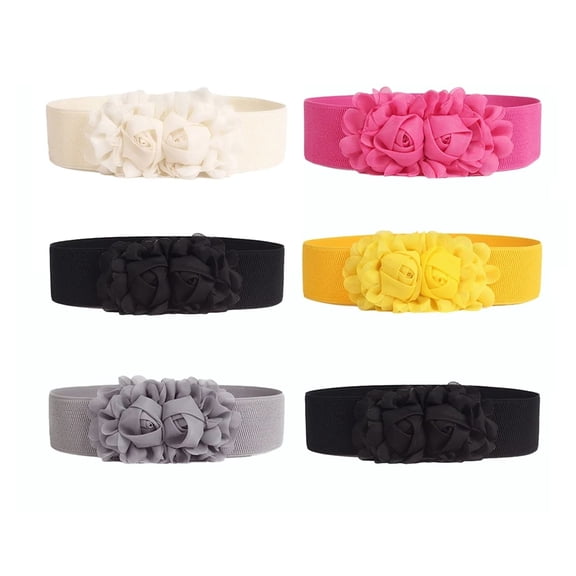 IQOGKRN Women Wide Elastic Stretch Waist Belt 3D Chiffon Double Rose Flower Decorative Waistband Cinch Belt Beige One Size