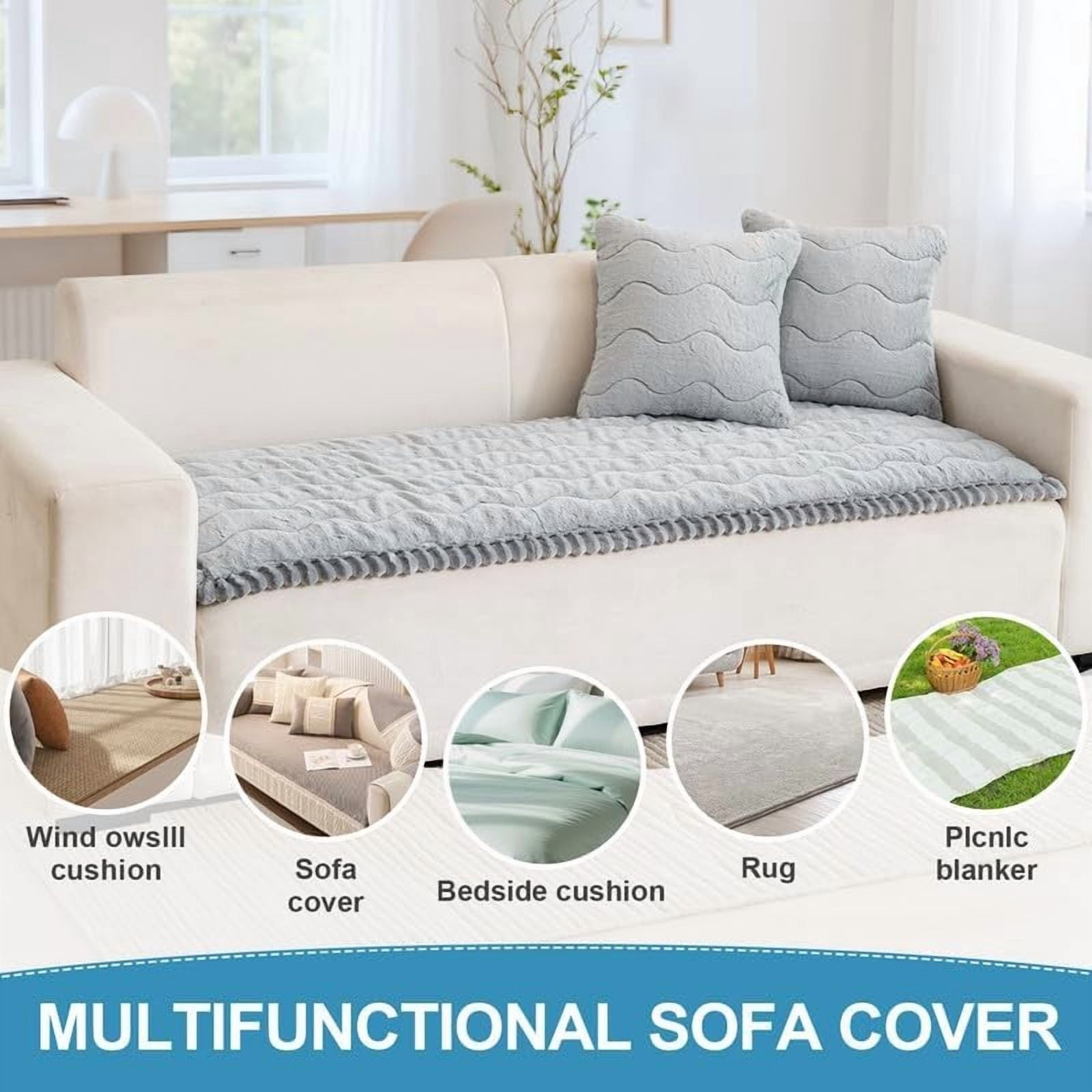 Topchances Fuzzy Couch Covers, Faux Mink Wavy Sofa Slipcover Mat for Pets,  Anti-Slip Furniture Protector Pet Bed Mat for Dogs Cats (Light Gray, 28''x59'')