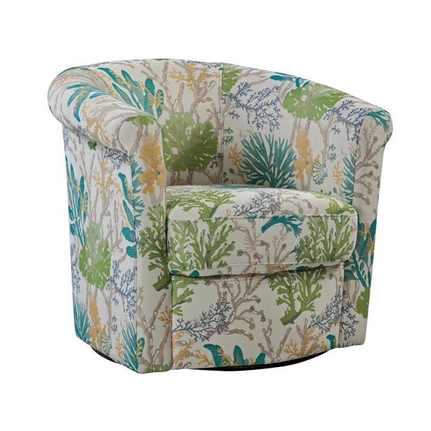 Grafton Marvel Swivel Tub Chair Aqua, Blue, Sea Foam Fabric Floral