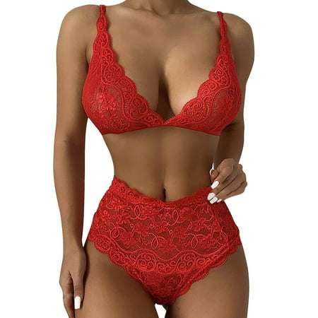 

Lingerie For Women Lace Eyelashes Three Point Strap Lingerie Set