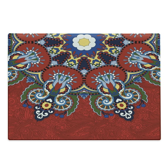 Mandala Cutting Board, Russian and Ukranian Lace Like Flowers Leaves Swirls Vintage Art, Decorative Tempered Glass Cutting and Serving Board, Large Size, Multicolor, by Ambesonne